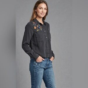 Zara Black Washed Cotton Button Down W/Embroidery: Eligible 3/$25